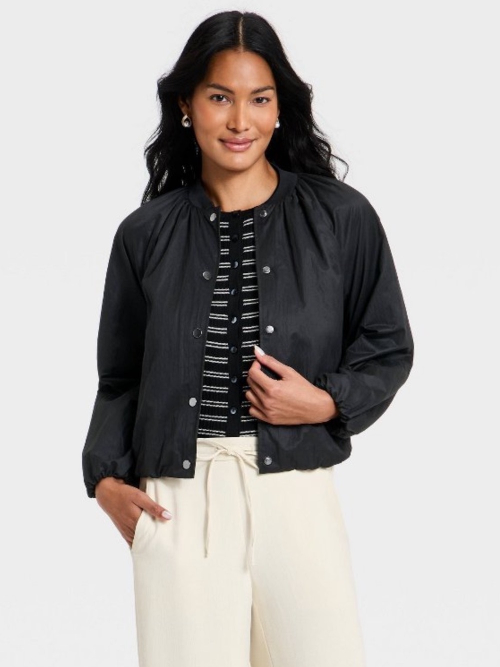 A New Day Women’s lightweight bomber jacket with snap closure & 2 pockets Medium